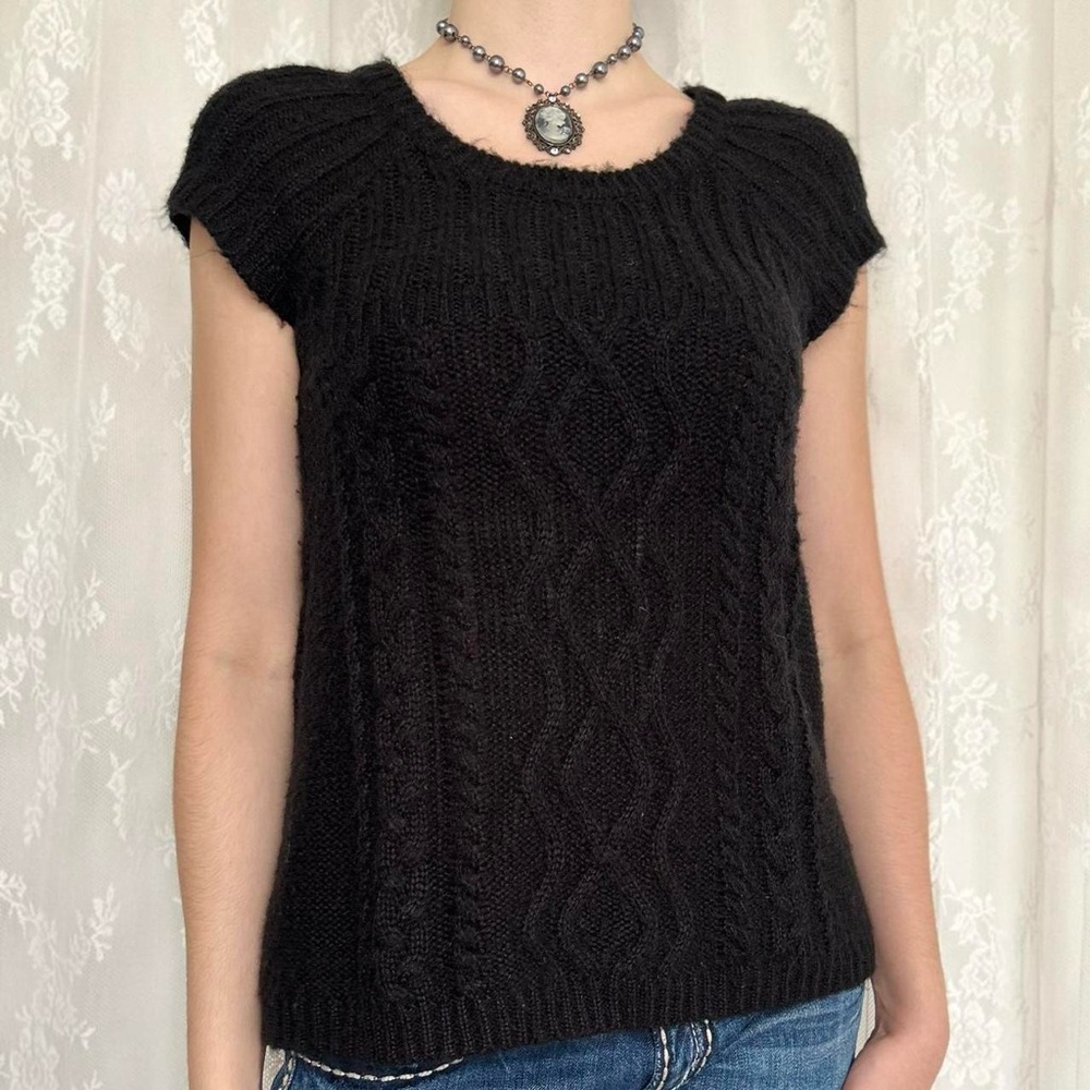 2000s Black Babydoll Knit Sweater Blouse